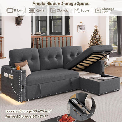 L Shaped Sleeper Sofa Bed with Storage and USB Port - Loft&Timber
