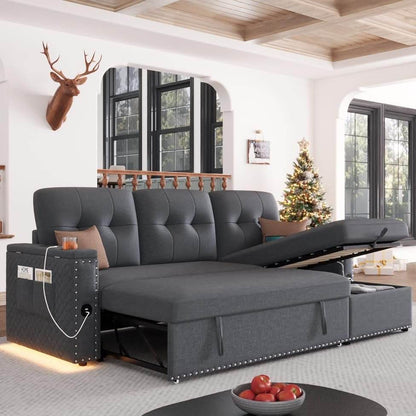 L Shaped Sleeper Sofa Bed with Storage and USB Port - Loft&Timber