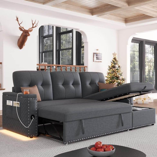 L Shaped Sleeper Sofa Bed with Storage and USB Port - Loft&Timber