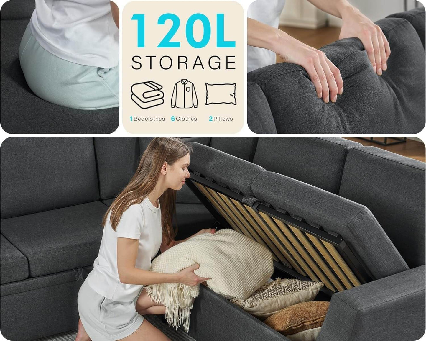 L Shaped Sleeper Sofa Bed with Storage for Comfort - Loft&Timber