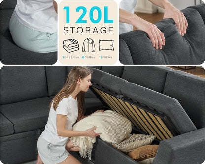L Shaped Sleeper Sofa Bed with Storage for Comfort - Loft&Timber