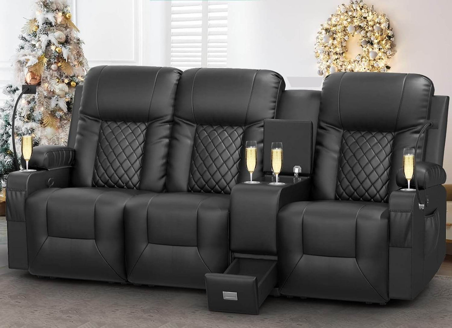 Large 3 Seat Recliner Sofa with USB Ports - Loft&Timber