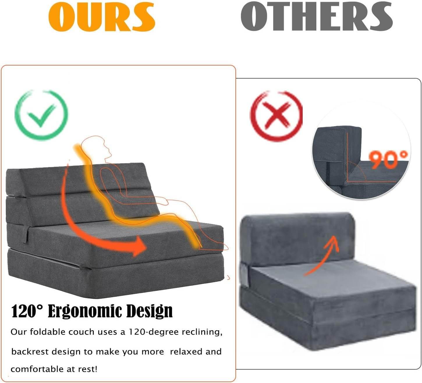 Large Foldable Sofa Bed Soft Foam Convertible Chair - Loft&Timber