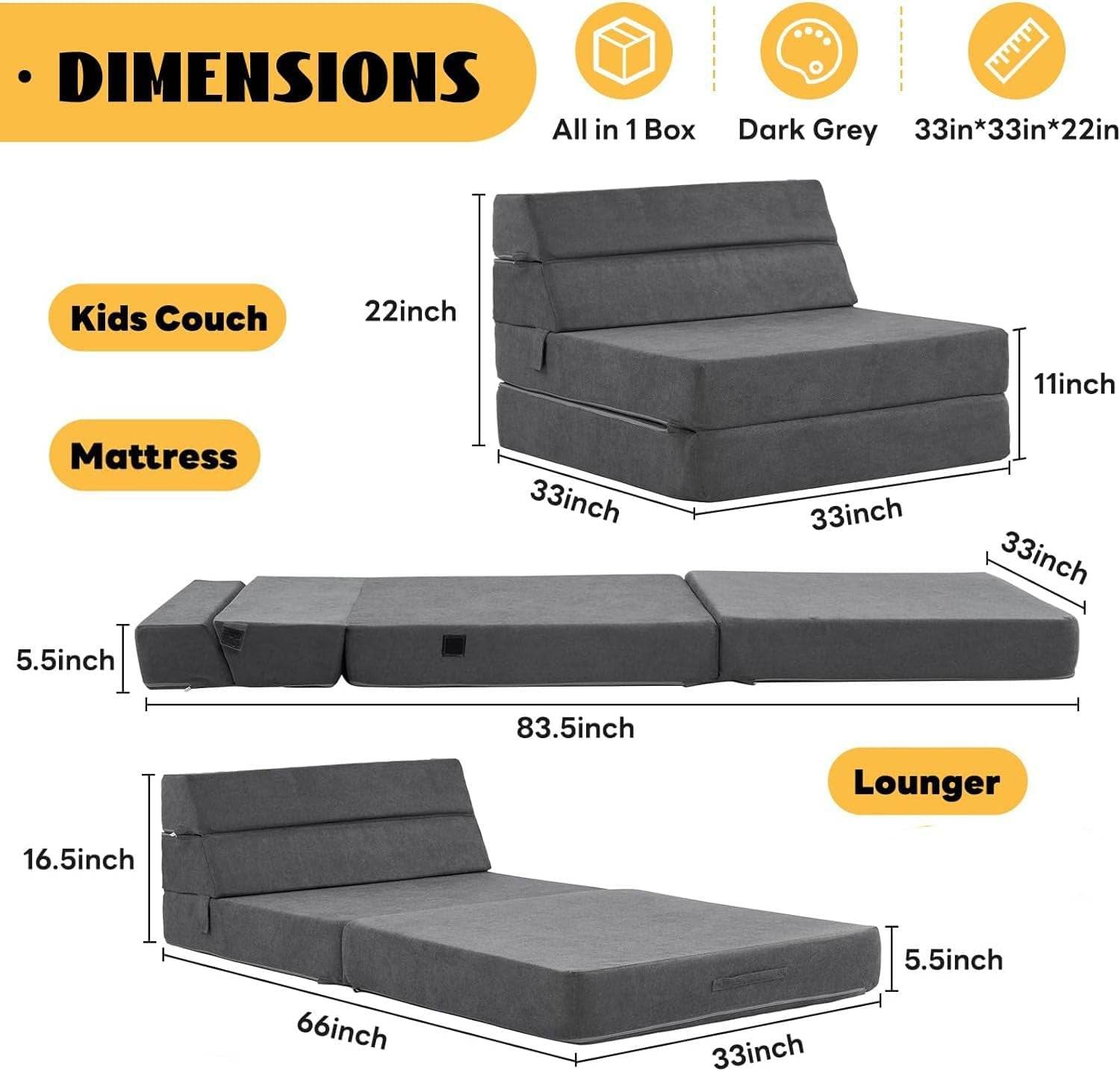 Large Foldable Sofa Bed Soft Foam Convertible Chair - Loft&Timber