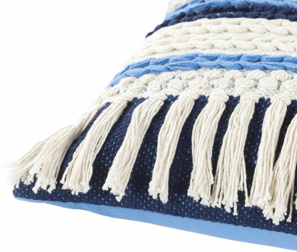 Lacaron Blue Chevron Fringe Lumbar Pillow - Clearance - Loft&Timber
