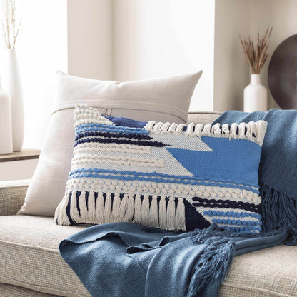 Lacaron Blue Chevron Fringe Lumbar Pillow - Clearance - Loft&Timber
