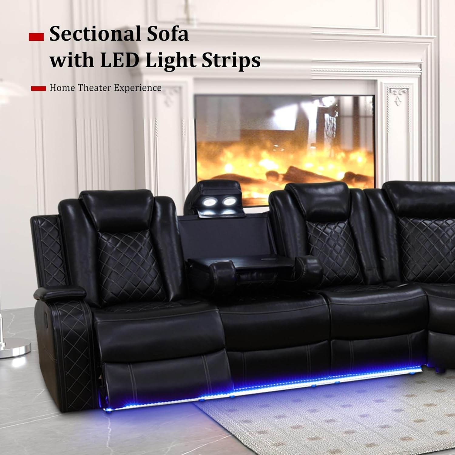 Leather Power Recliner Sectional Sofa with USB Charging - Loft&Timber