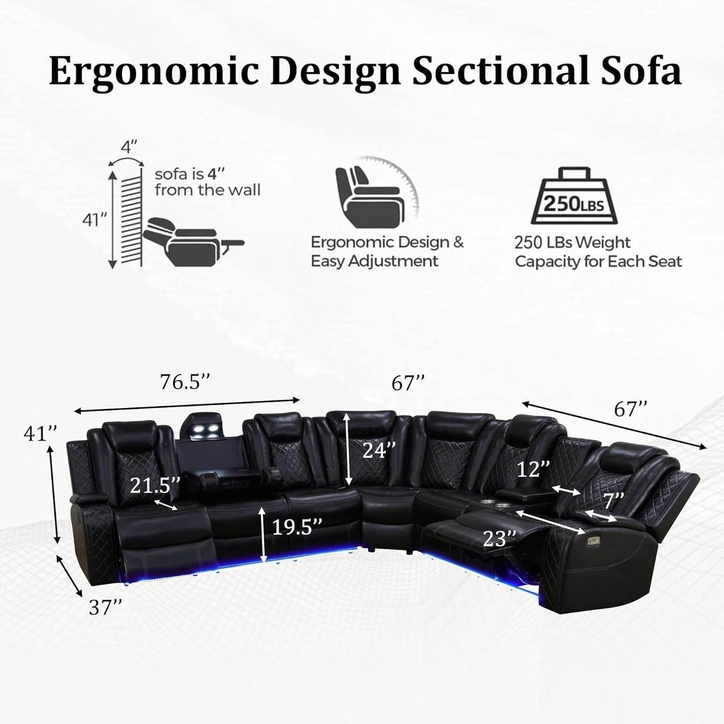 Leather Power Recliner Sectional Sofa with USB Charging - Loft&Timber