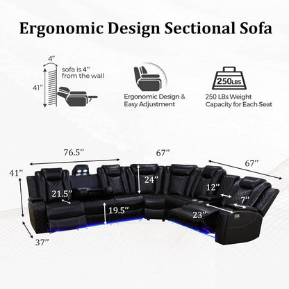 Leather Power Recliner Sectional Sofa with USB Charging - Loft&Timber