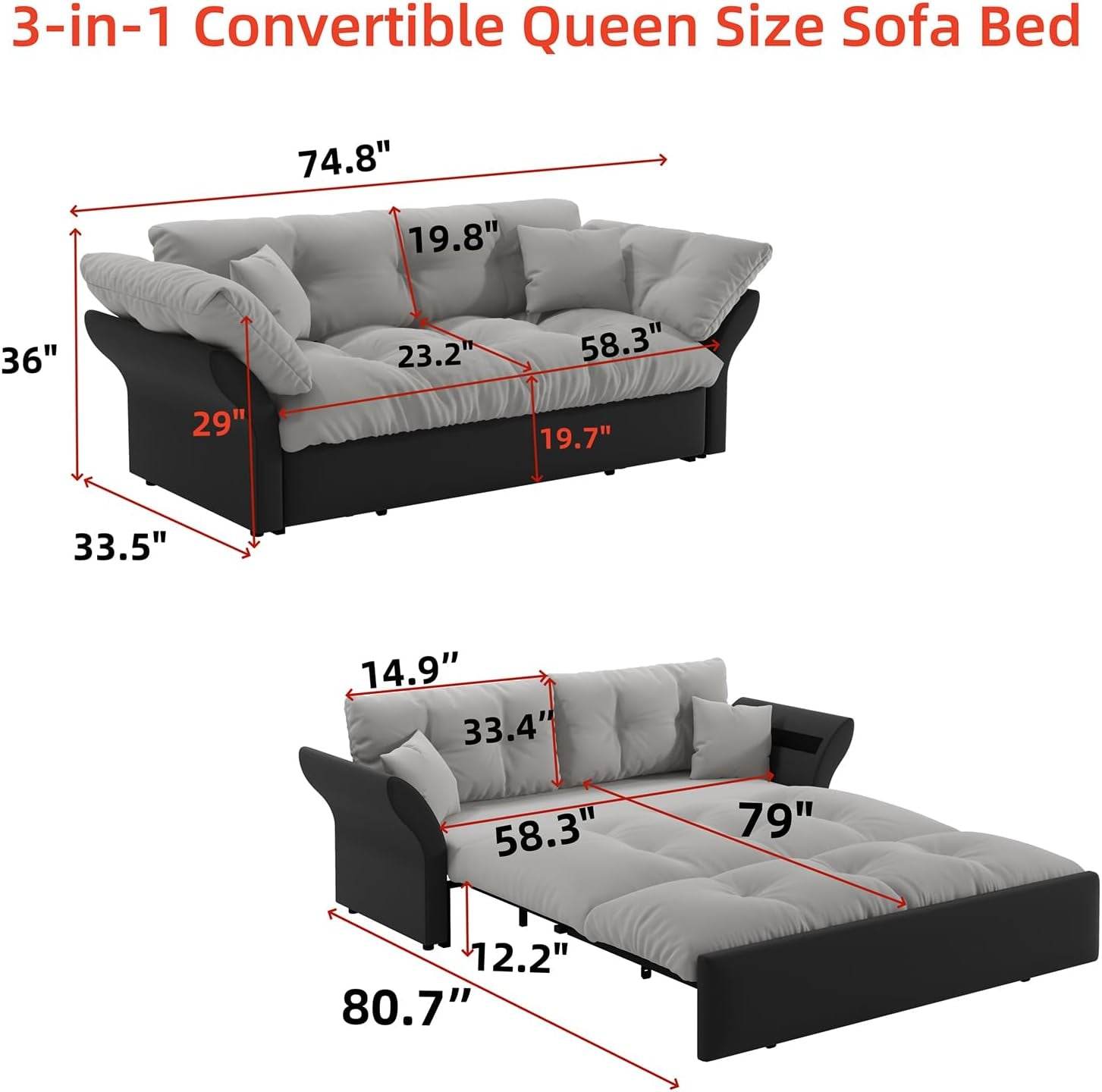 Luxury Velvet Queen Sofa Bed Versatile Convertible Futon - Loft&Timber
