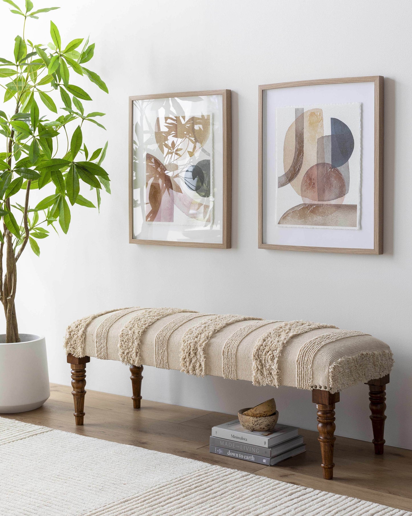 Manzaneque Chenille Striped Beige Bench - Loft&Timber