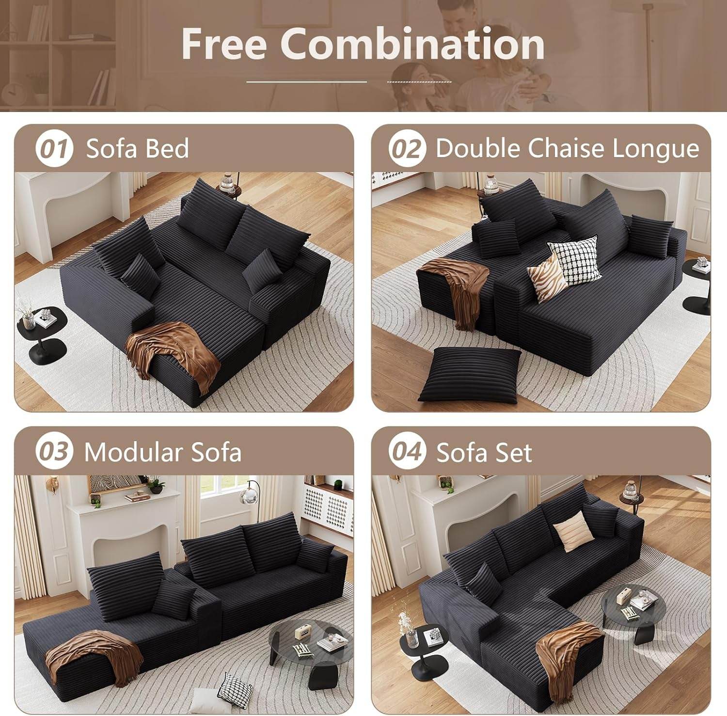 Modern 107 Inch Cloud Sectional Couch with Chaise - Loft&Timber