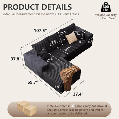 Modern 107 Inch Cloud Sectional Couch with Chaise - Loft&Timber