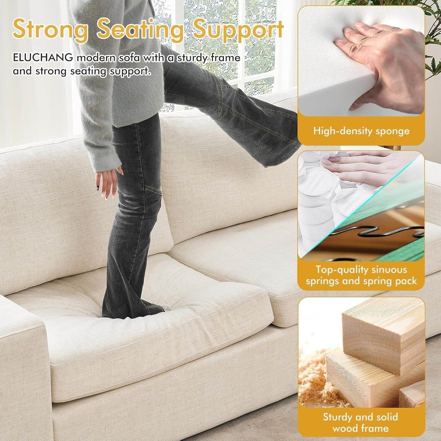 Modern 85 Inch Comfy Sofa Deep Seat Couch - Loft&Timber