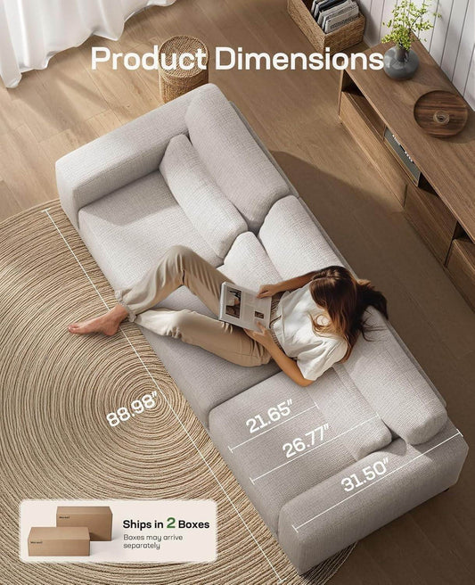 Modern 89 Inch Sofa with Deep Seats and Removable Covers-1