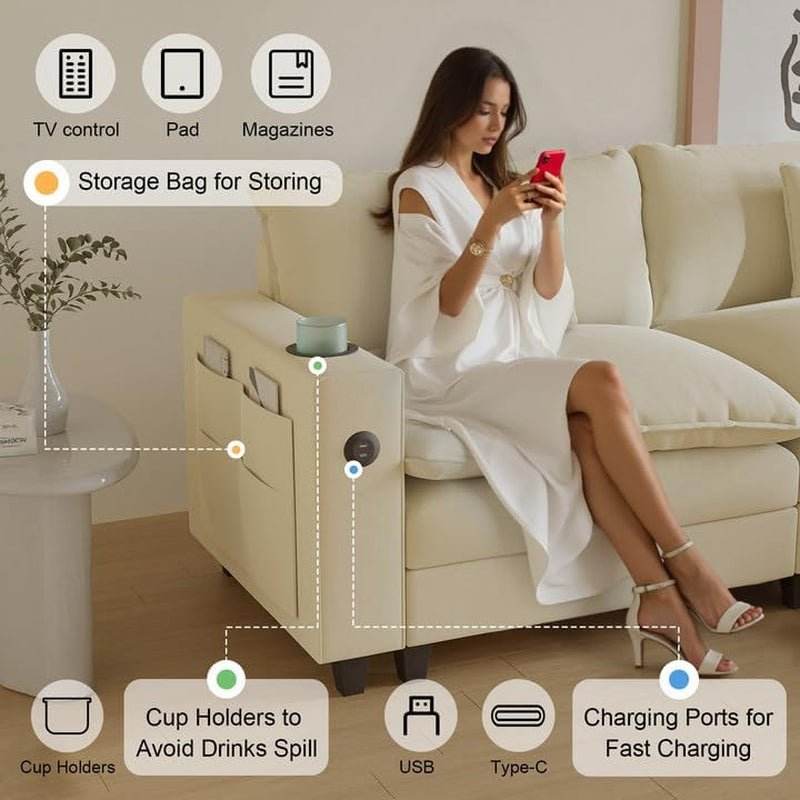 Modern Modular Sectional Sofa with Ottoman and Pillows - Loft&Timber