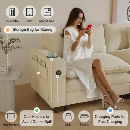 Modern Modular Sectional Sofa with Ottoman and Pillows - Loft&Timber