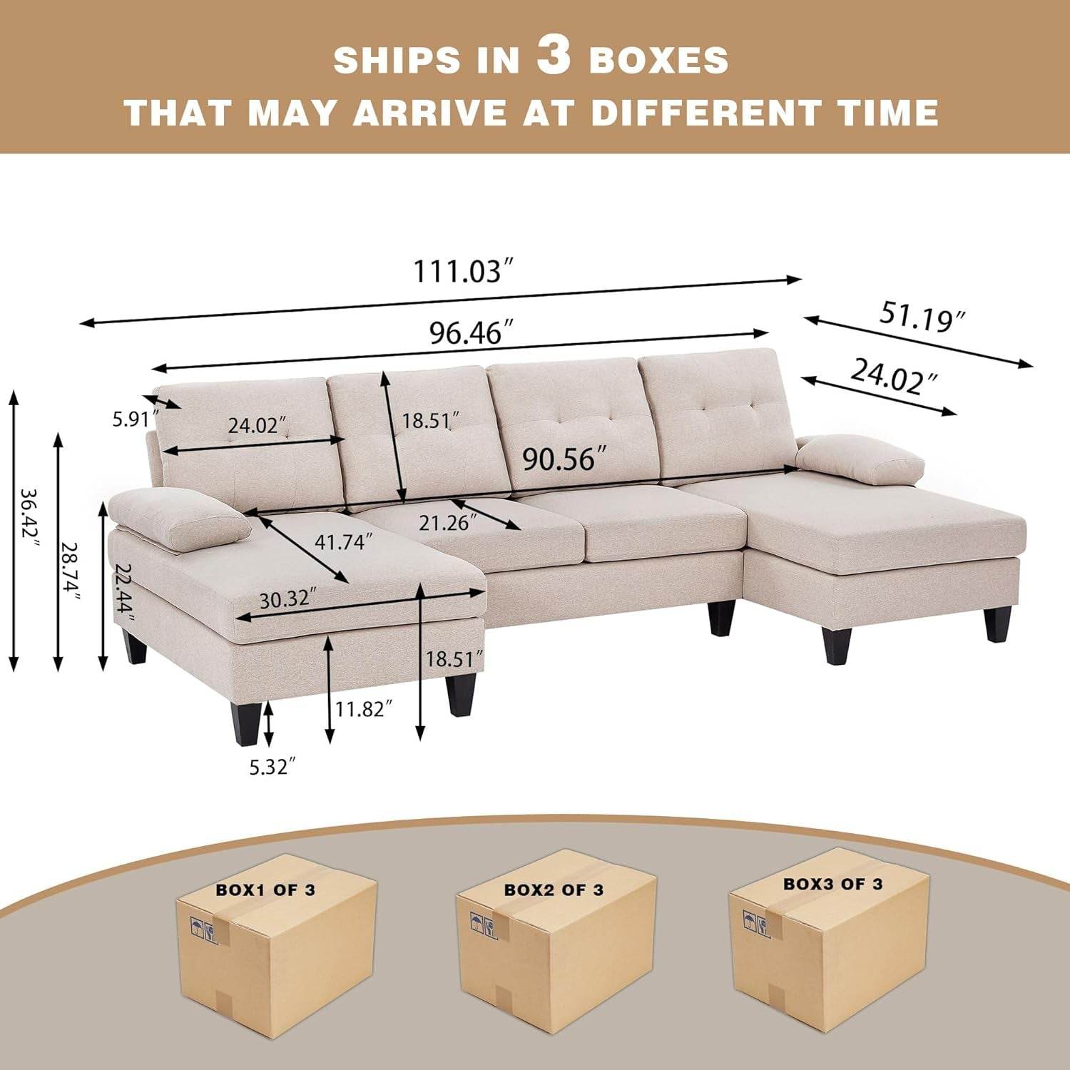 Modern U Shaped Sectional Couch With Double Chaise - Loft&Timber