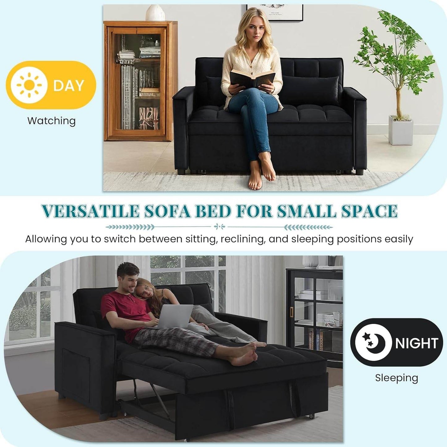 Modern Velvet 3 in 1 Convertible Sleeper Sofa Bed - Loft&Timber