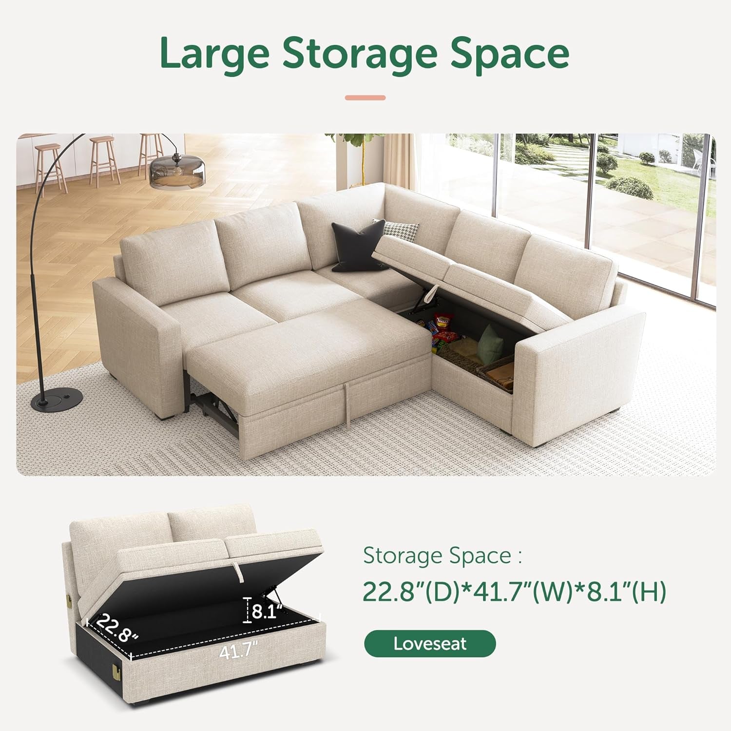 Modular Sectional Sleeper Sofa With Storage For Living Room-3