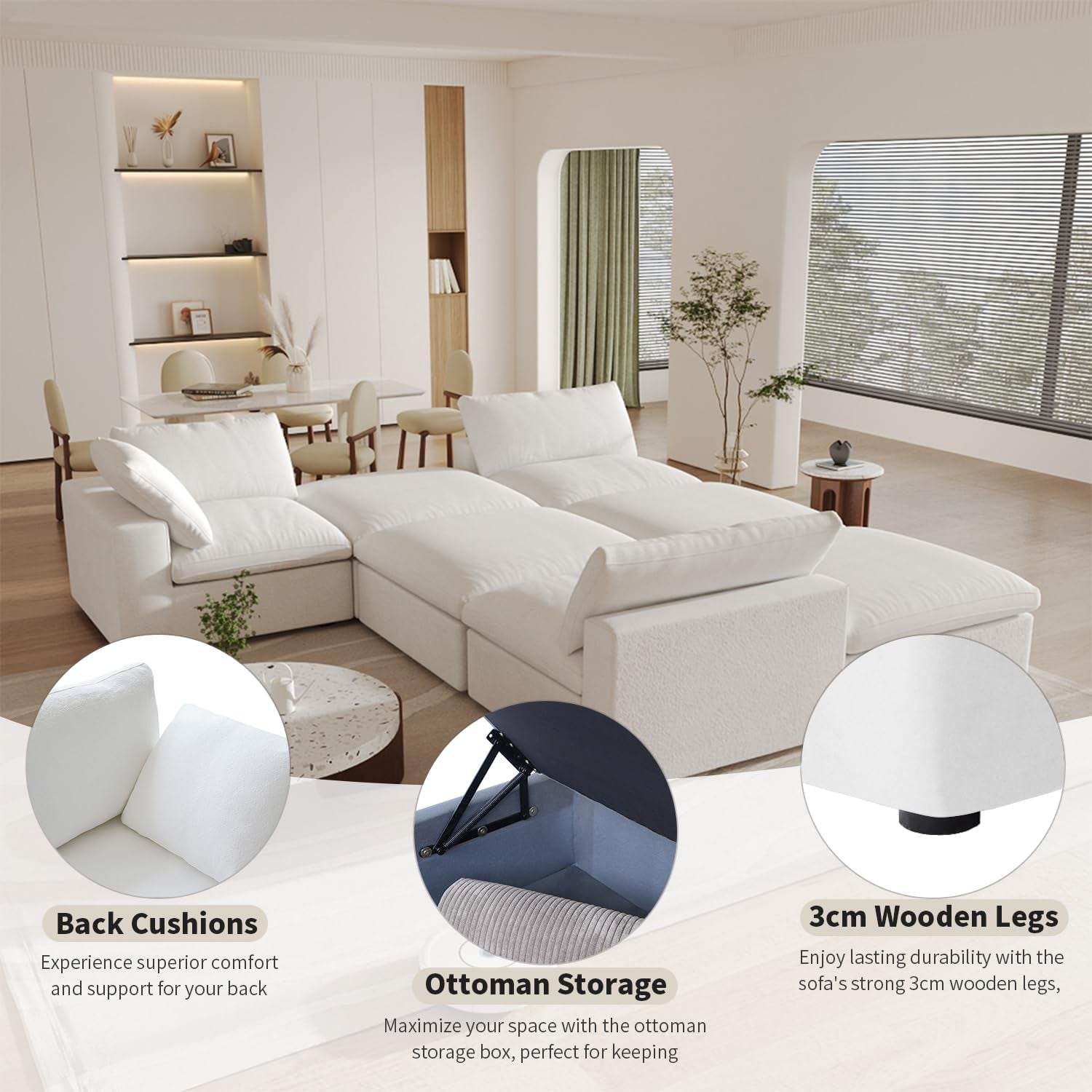 Modular Sectional Sofa with Storage Ottoman and Washable Covers - Loft&Timber