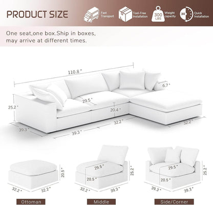 Oversize Modular Sectional Sofa with Chaise and Cushions - Loft&Timber