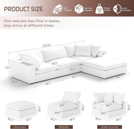 Oversize Modular Sectional Sofa with Chaise and Cushions - Loft&Timber