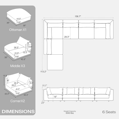 Oversized Modular Sectional Sofa With Removable Cushion Covers - Loft&Timber