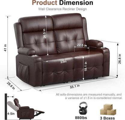 Oversized Recliner Loveseat with Cup Holders and Storage - Loft&Timber