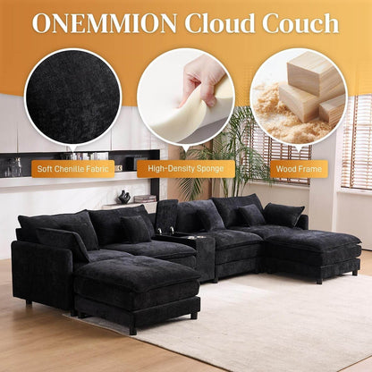 Oversized U Shape Cloud Sectional Sofa with Ottoman - Loft&Timber