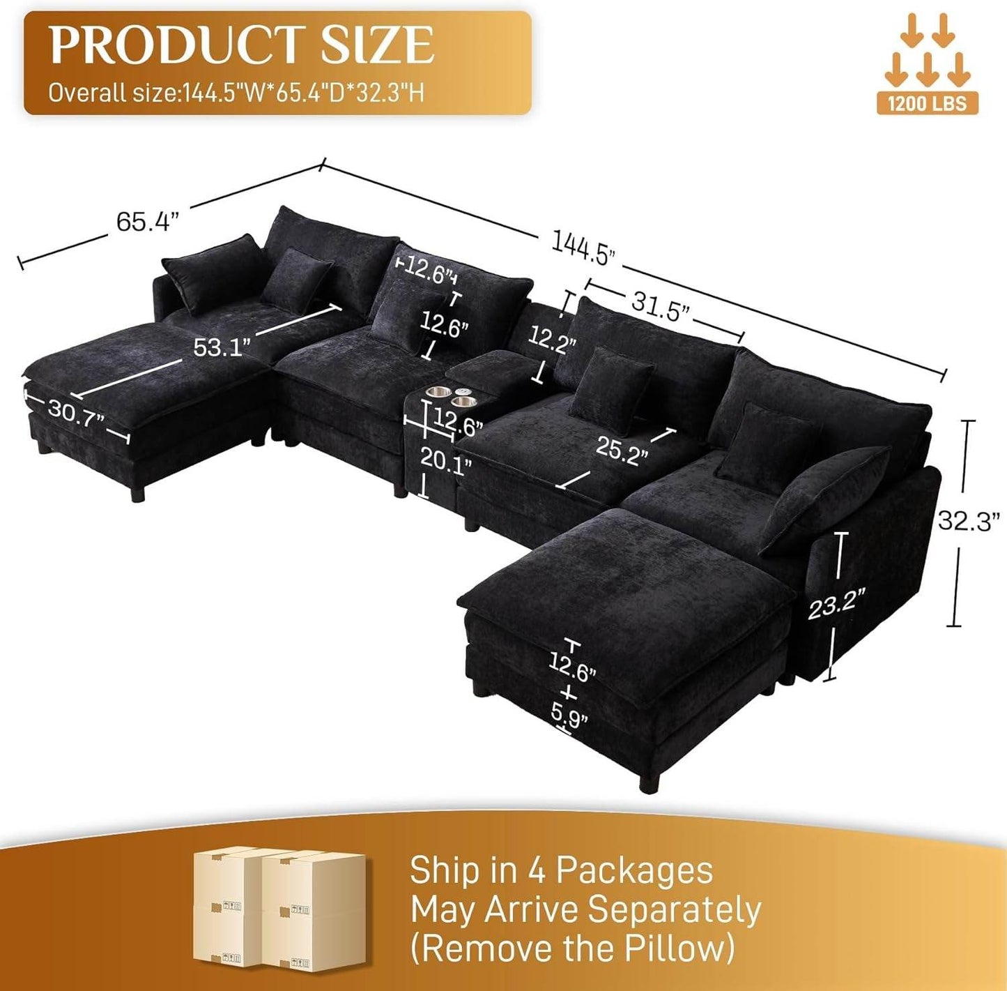 Oversized U Shape Cloud Sectional Sofa with Ottoman - Loft&Timber