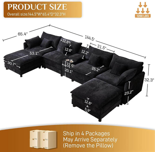 Oversized U Shape Cloud Sectional Sofa with Ottoman - Loft&Timber