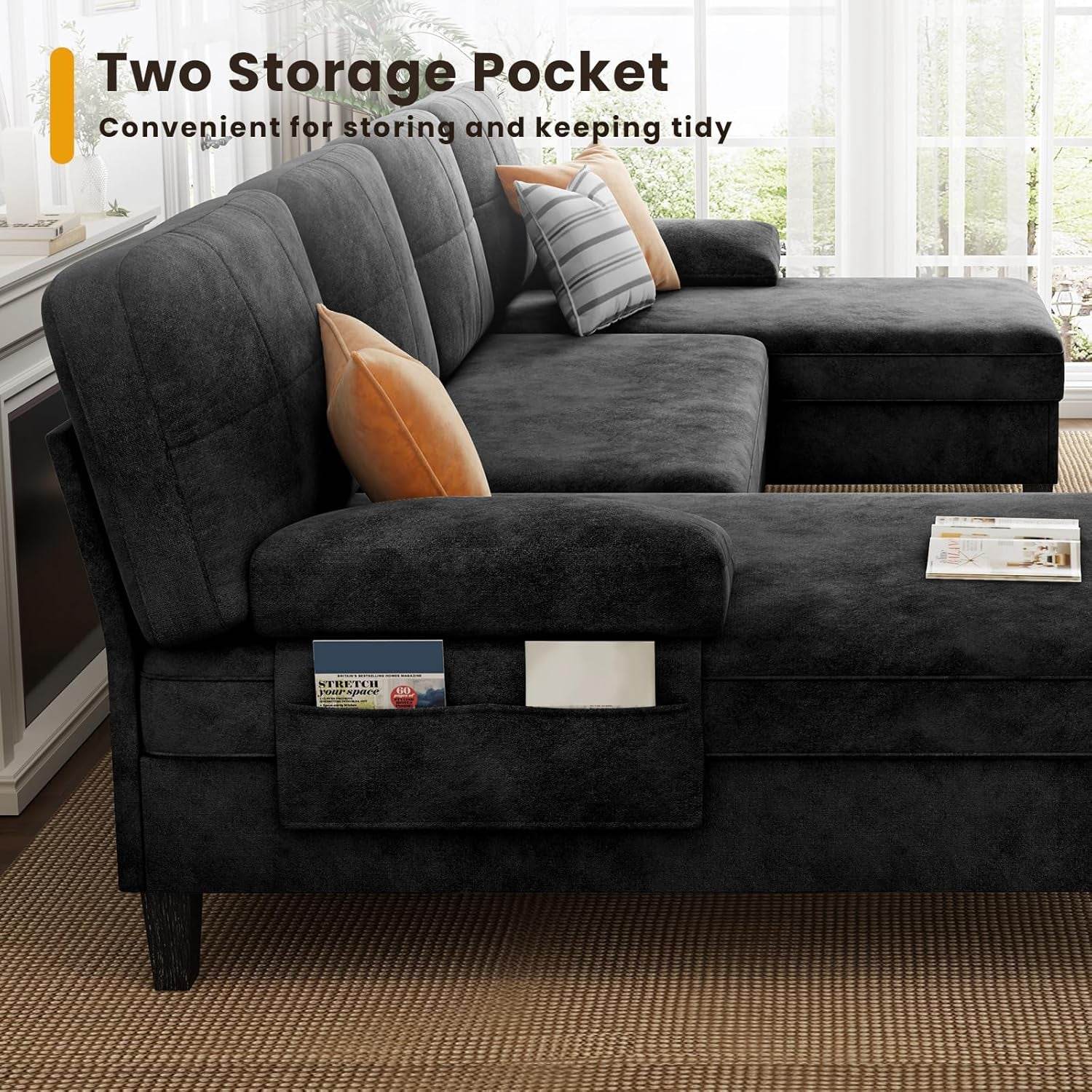 Oversized U Shaped Sectional Sofa with Storage Pockets - Loft&Timber