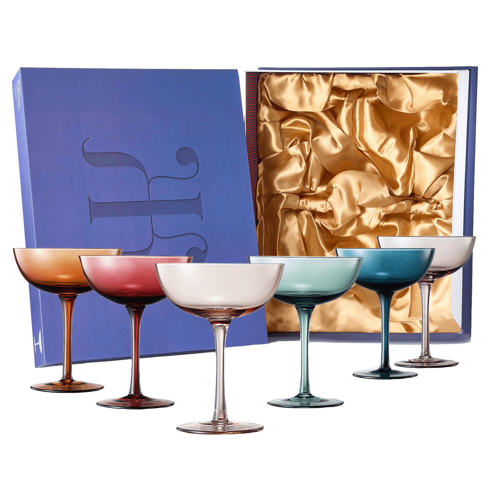 Cocktail & Champagne Coupe Glasses Coupe Cocktail Glasses 7 oz | Set of 6 | Pastel Colored Crystal Cocktail Glassware for Champagne, Martini, Manhattan Goblet Cocktails, Glassware - Luxury Gift Box - Loft&Timber