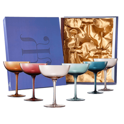 Cocktail & Champagne Coupe Glasses Coupe Cocktail Glasses 7 oz | Set of 6 | Pastel Colored Crystal Cocktail Glassware for Champagne, Martini, Manhattan Goblet Cocktails, Glassware - Luxury Gift Box - Loft&Timber