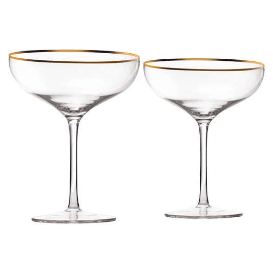 The Wine Savant Colored Crystal Gilded Rim Coupe Glass, Large 9oz Cocktail & Champagne Glasses 2-Set Vibrant Color Short Gold Vintage Tumblers, No Stem Margarita, Glassware Gift Idea (Gold Rimmed) - Loft&Timber