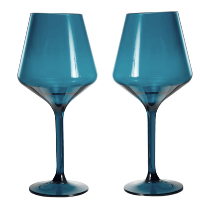 Floating Wine Glasses for Pool - Set of 2-15 OZ Shatterproof Poolside Wine Glasses, Tritan Plastic Reusable, Beach Outdoor Cocktail, Wine, Champagne, Water Glassware Spring Summer (Muted Blue) - Loft&Timber