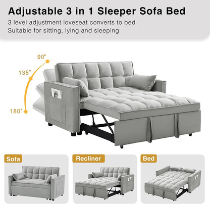 Three In One Convertible Velvet Sleeper Sofa Bed-2