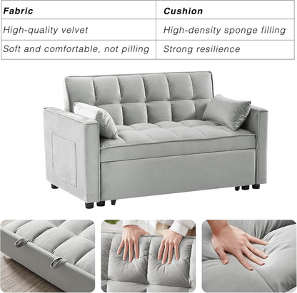 Three In One Convertible Velvet Sleeper Sofa Bed-4