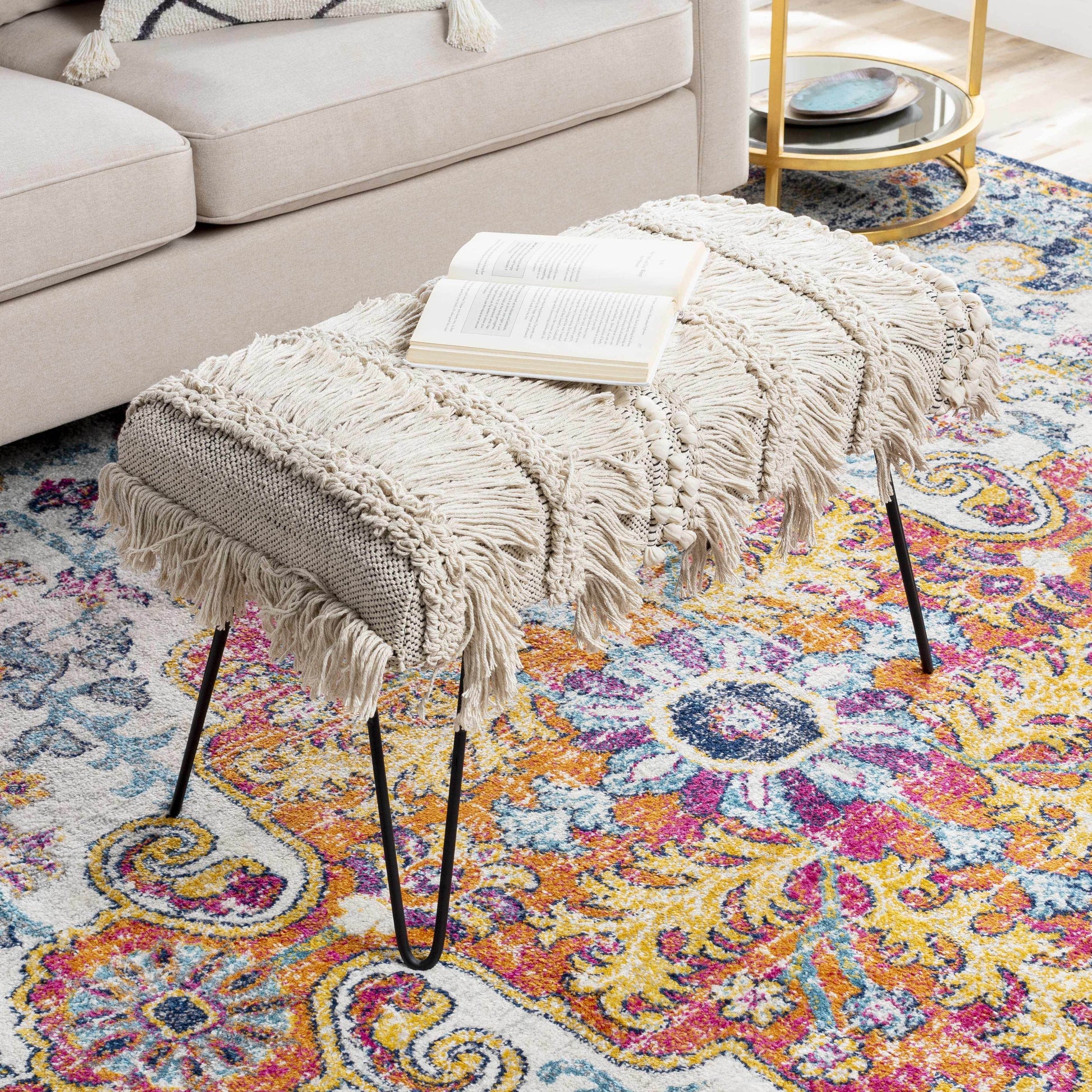 Tugbong Boho Fringe Knit Bench - Loft&Timber