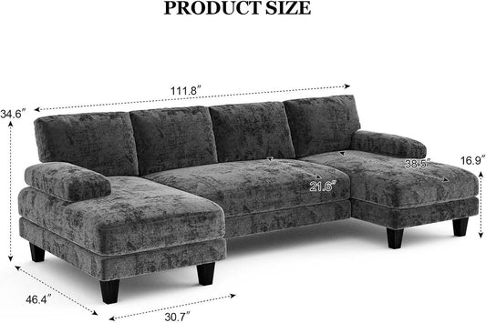 U Shaped Sectional Sofa with Double Chaise Lounge - Loft&Timber