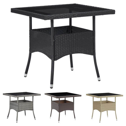 vidaXL Outdoor Dining Table Garden Porch Patio Table with Glass Top PE Rattan - Loft&Timber