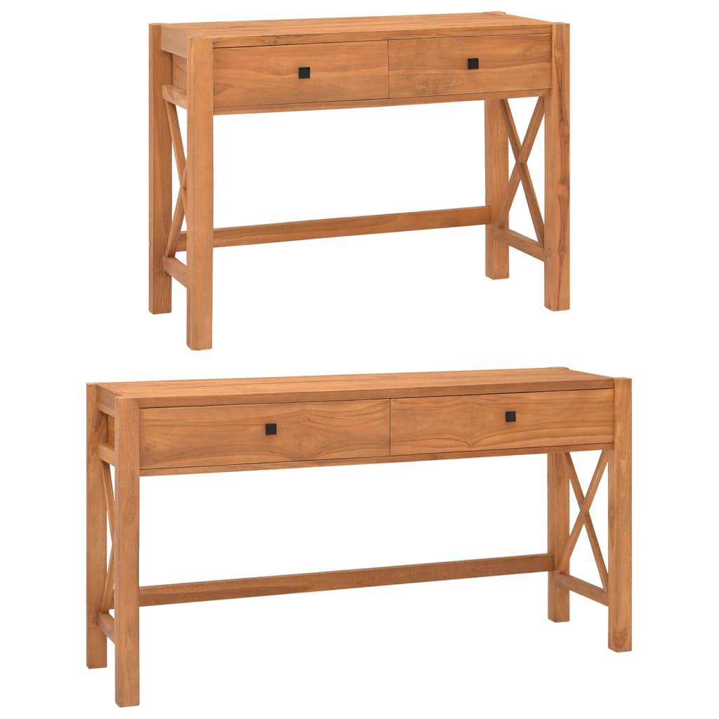 vidaXL Desk Standing Computer Desk Home Office Desk with 2 Drawers Teak Wood - Loft&Timber