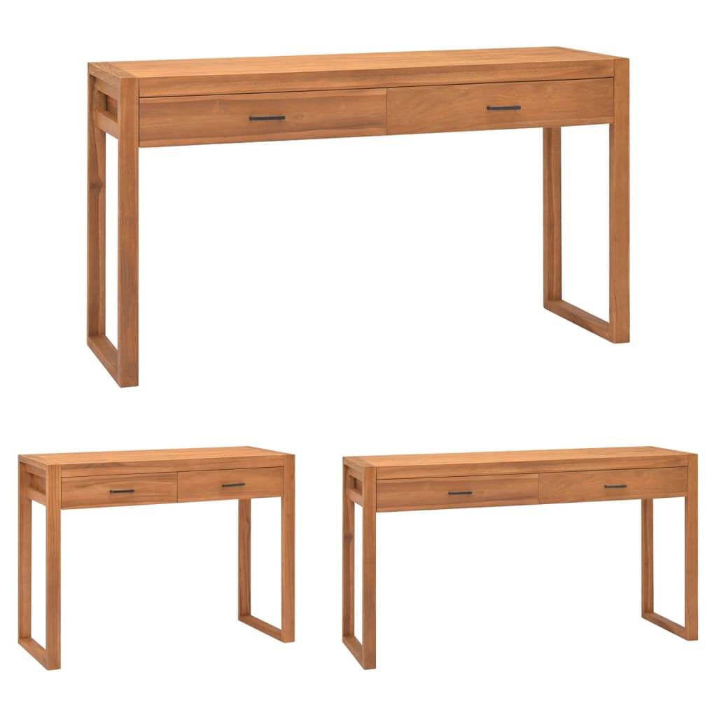 vidaXL Desk Standing Computer Desk Home Office Desk with 2 Drawers Teak Wood - Loft&Timber