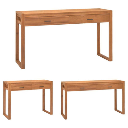 vidaXL Desk Standing Computer Desk Home Office Desk with 2 Drawers Teak Wood - Loft&Timber