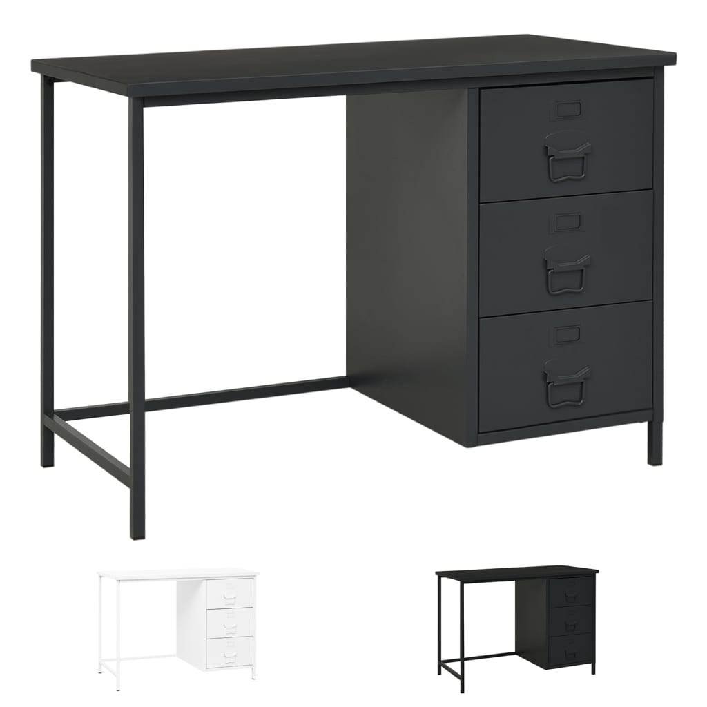 vidaXL Desk Industrial Home Office Study Desk Computer Desk with Drawers Steel - Loft&Timber