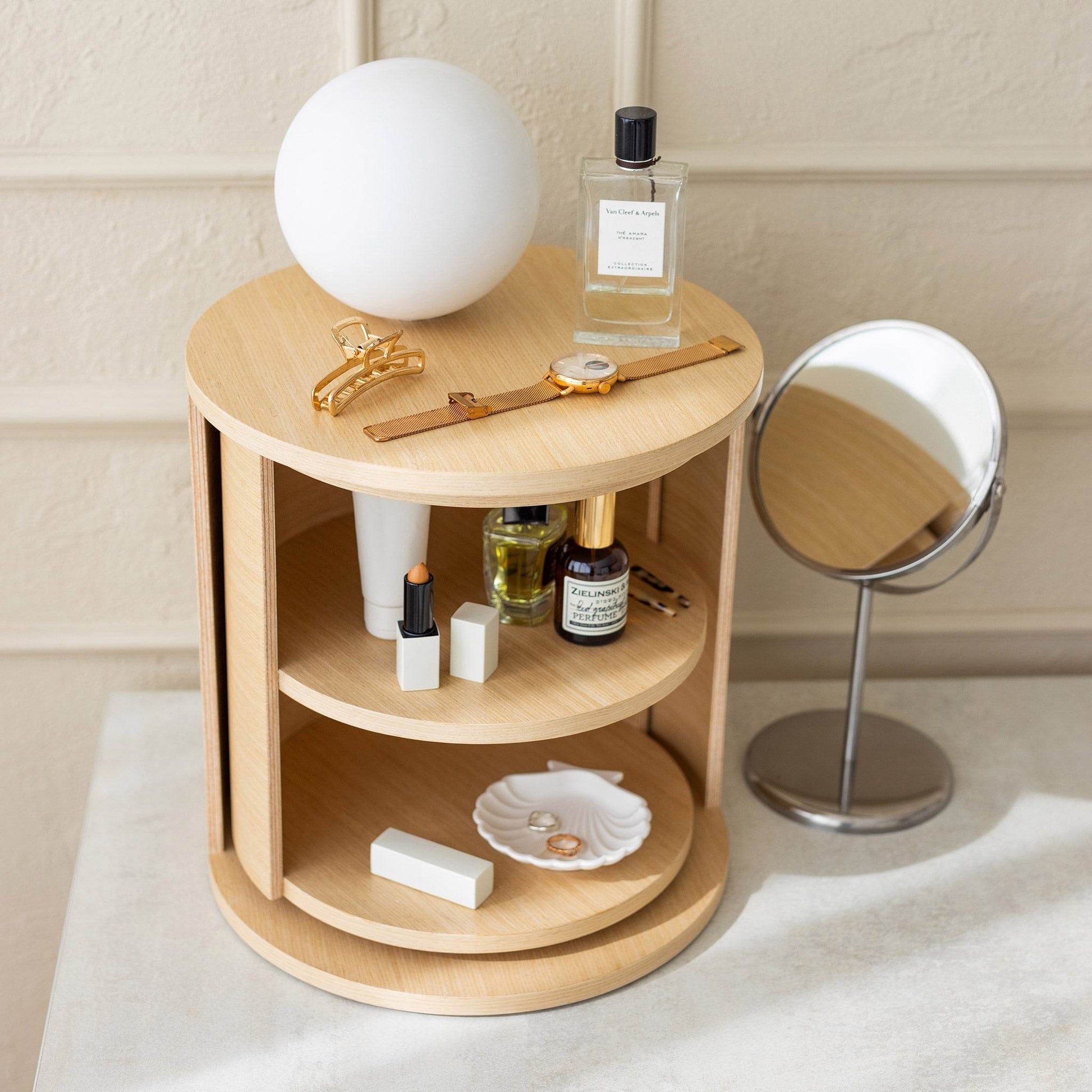 Wooden Makeup Organizer, Round Coffee Table, Nightstand - Loft&Timber