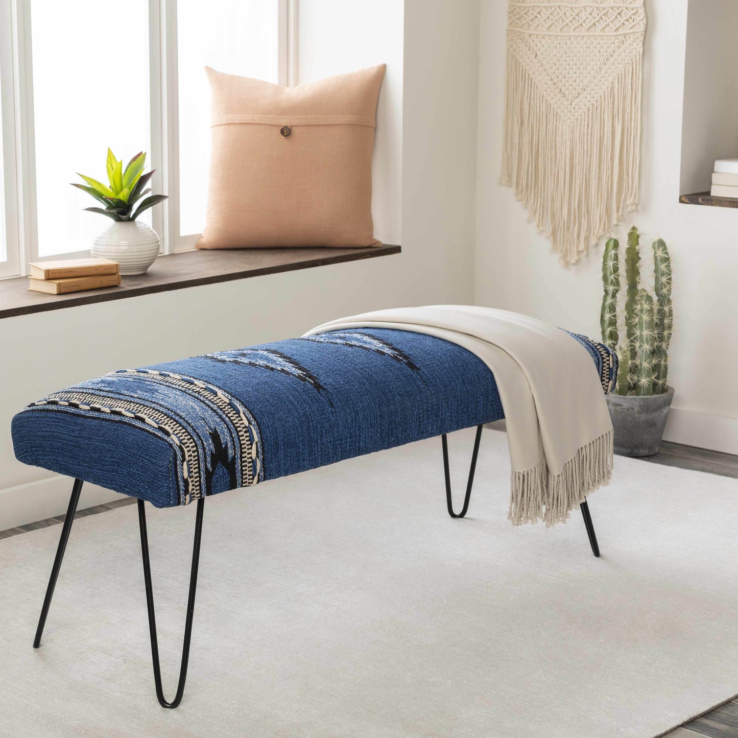 Wesselsbron Navy Striped Upholstered Bench - Loft&Timber