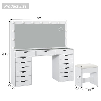 Yanosaku VD008 Bedroom Makeup Vanity desk with LED Mirro, 15 Drawers-1