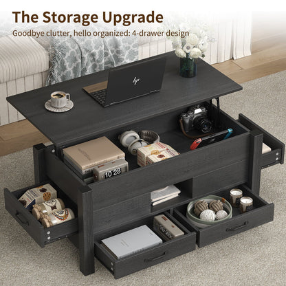 Yanosaku CT002 Lift Top Coffee Table with Storage, Modern Farmhouse Black-4